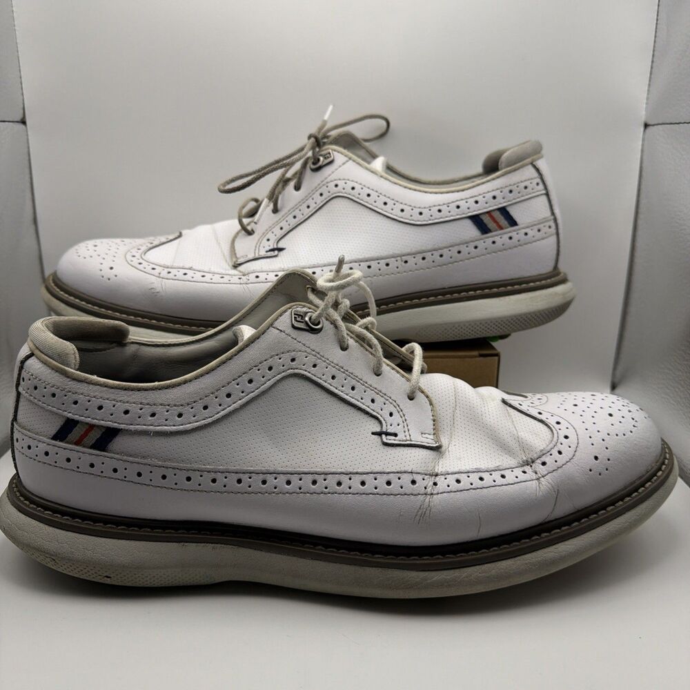 FootJoy 57910 Men's Wingtip Spiked Leather Golf Shoes Lace-Up White/Gray US 11 M